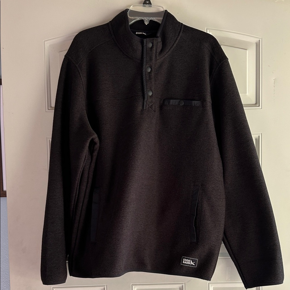 Eddie Bauer Black 1/4 Button-Up Pullover - Size large